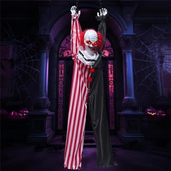 JOYIN 65" Halloween Hanging Scary Clown Decorations with Chain, with LED Lights - Picture 7 of 7